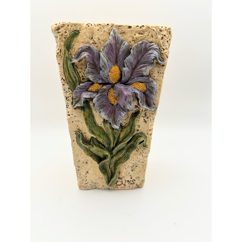 Decoline Resin 3D Iris Flower Vase Purple Floral Stone Texture Decorative Vessel